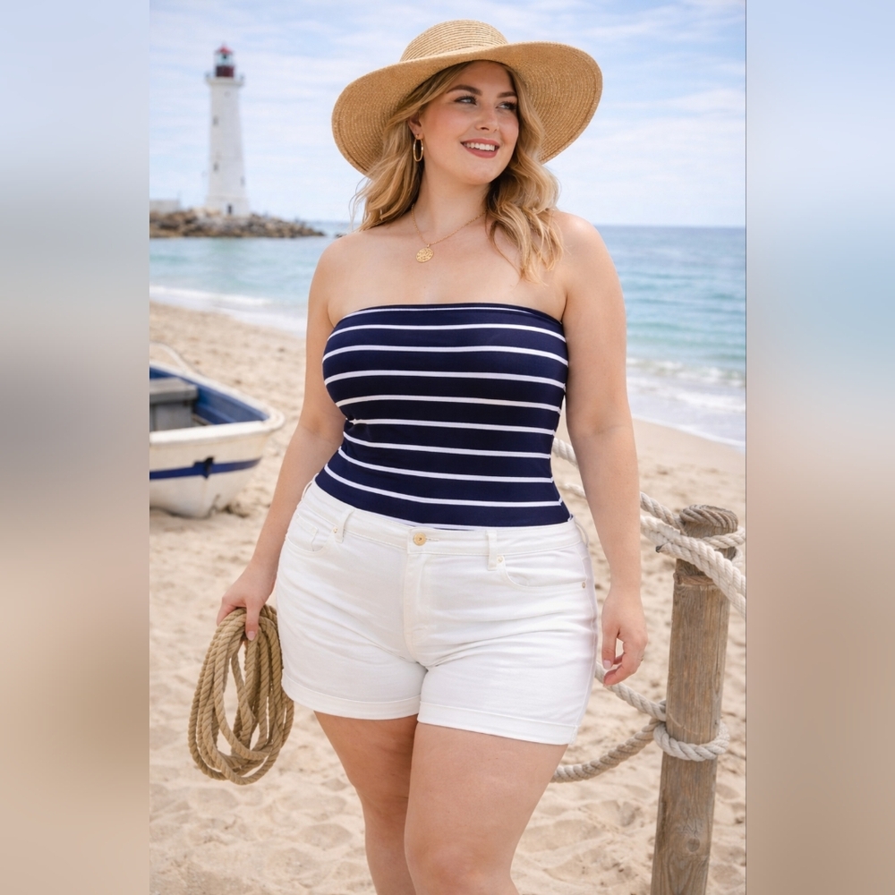 4 For $20 Navy Blue & White Striped Strapless Tank Top